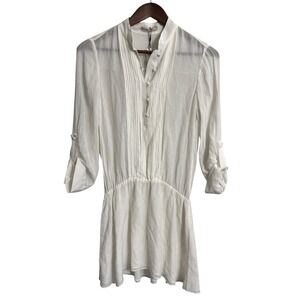 NWOT Alice + Olivia silk blend dress women's 2 ivory pintuck roll tab luxury